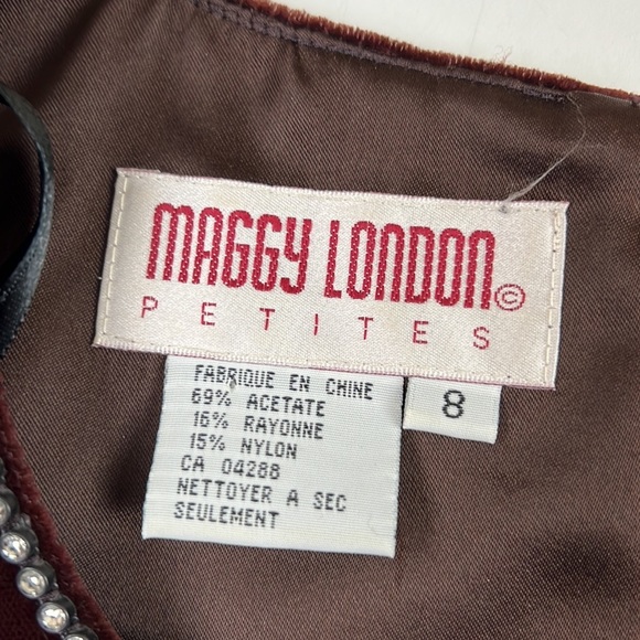 Vintage Maggy London Petite Velvet Fitted Dress with Rhinestones - Picture 7 of 8